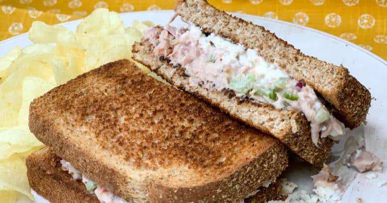 tuna salad sandwich with tajin seasoning