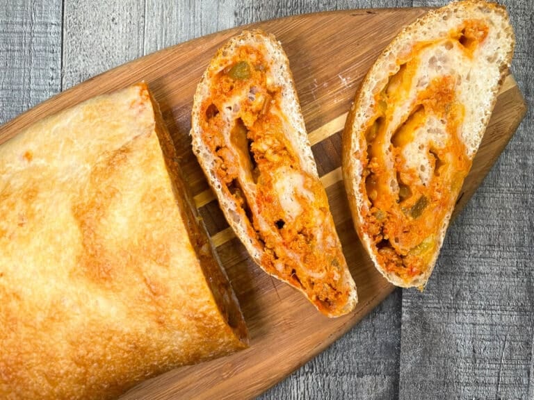 chorizo cheese bread on cutting board