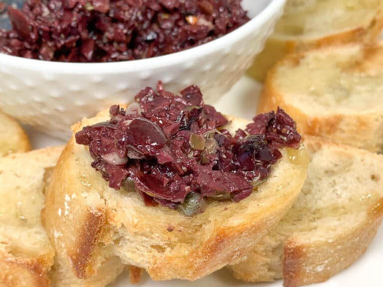 olivada on a baguette