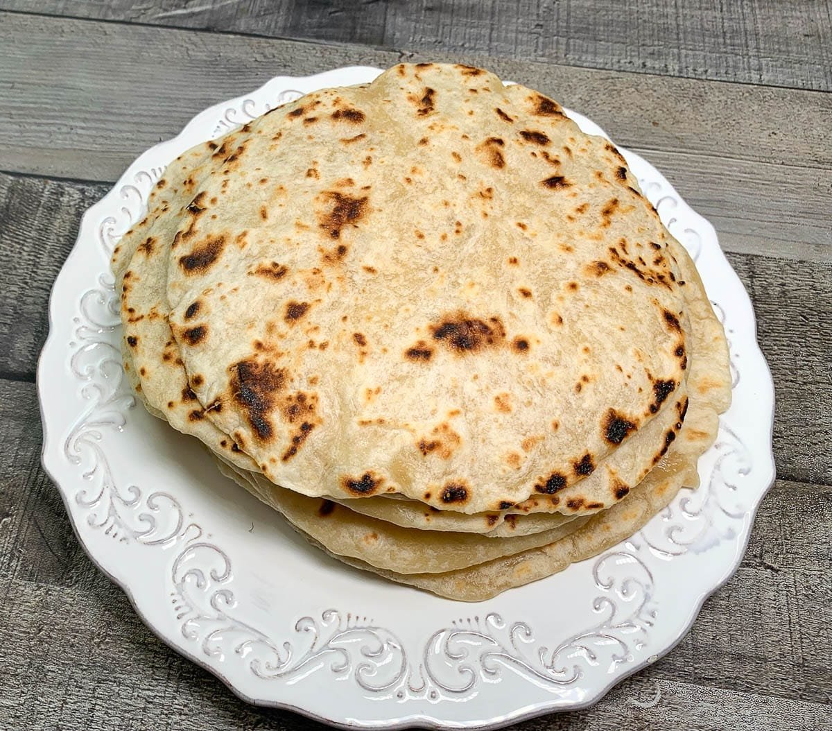 stack of homemade flour tortillas