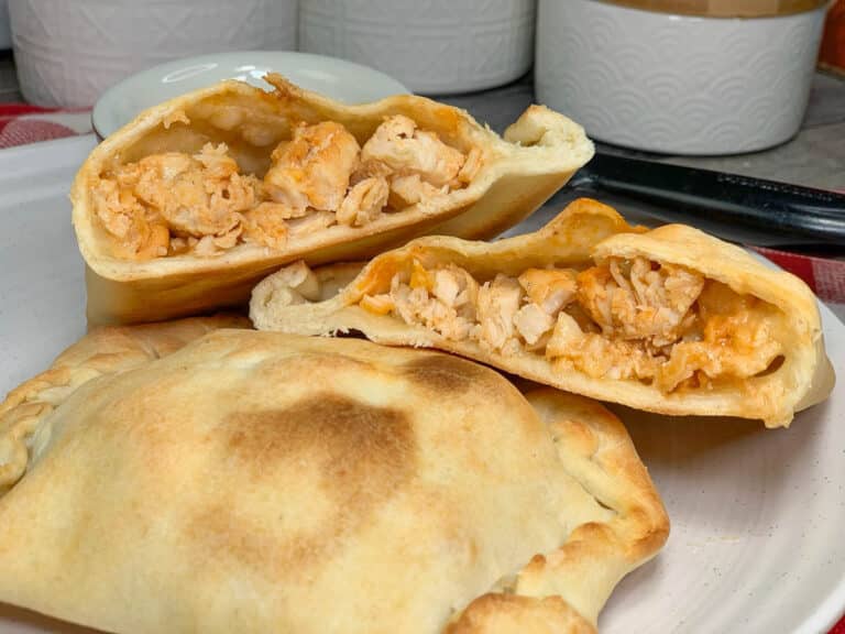 buffalo chicken calzones on a plate