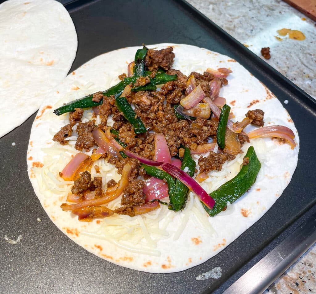 chorizo mixture on tortilla