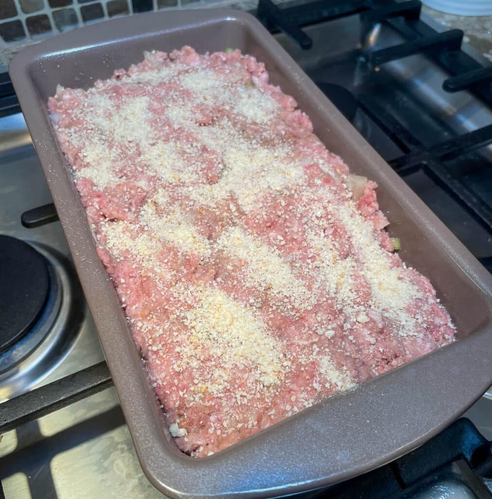 meatloaf meat mixture in loaf pan