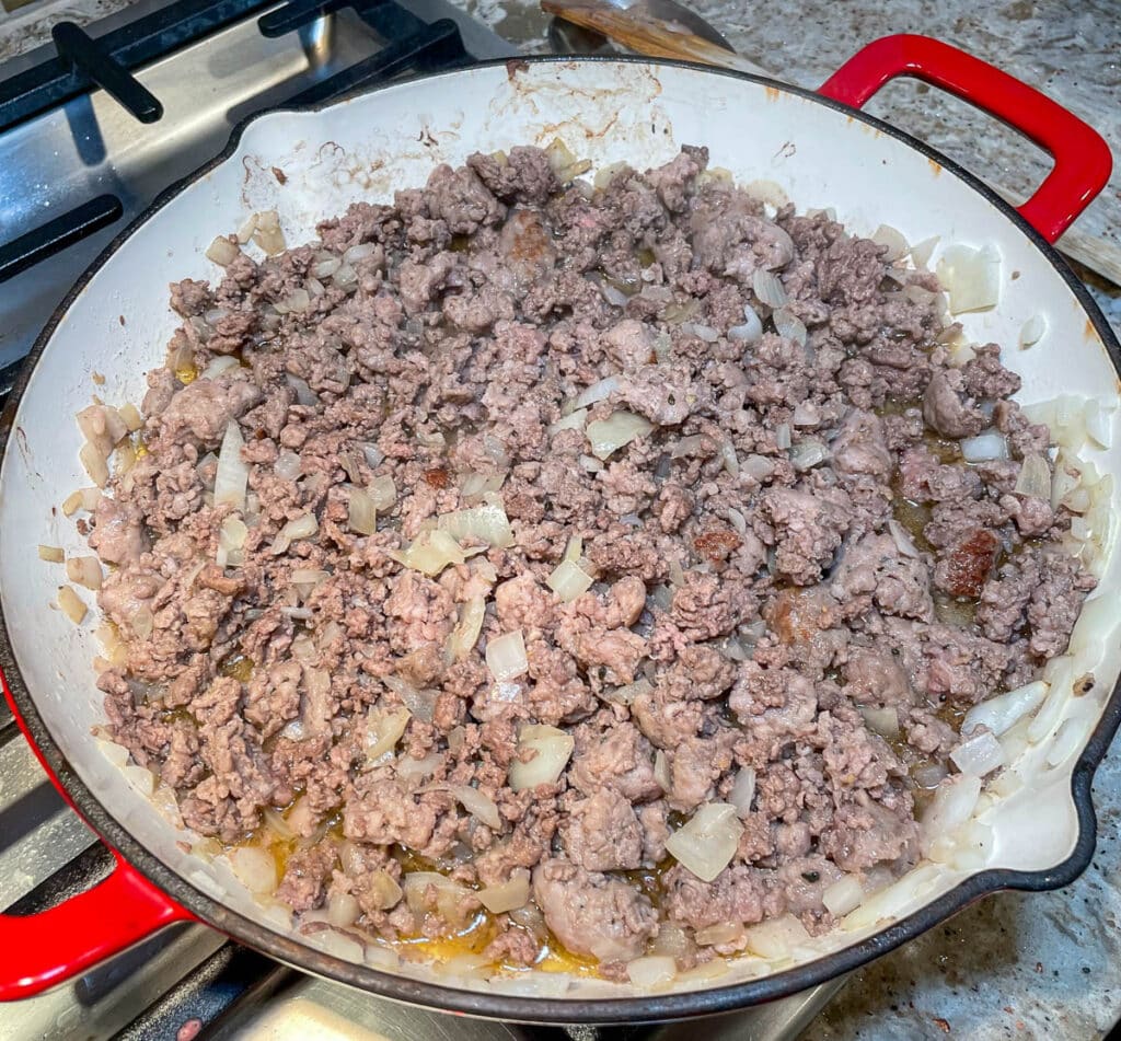 meat mixture in skillet