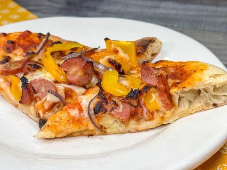 slices of chicken sausage pizza