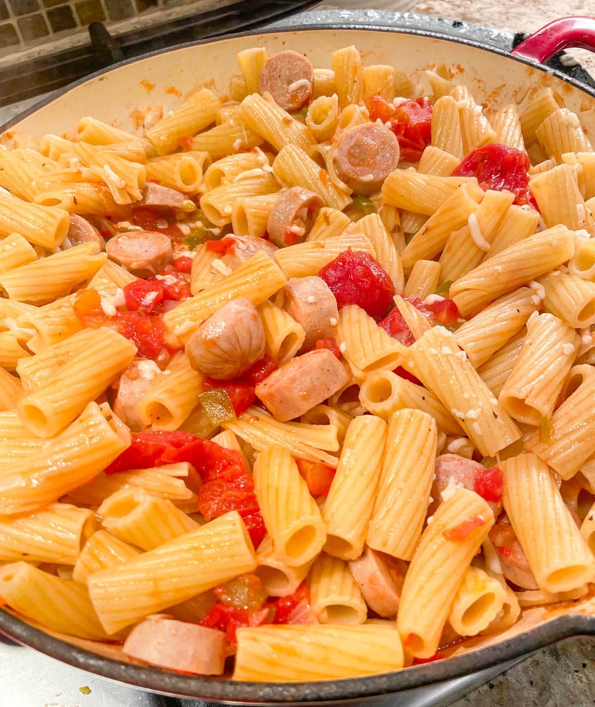 chicken sausage pasta bake