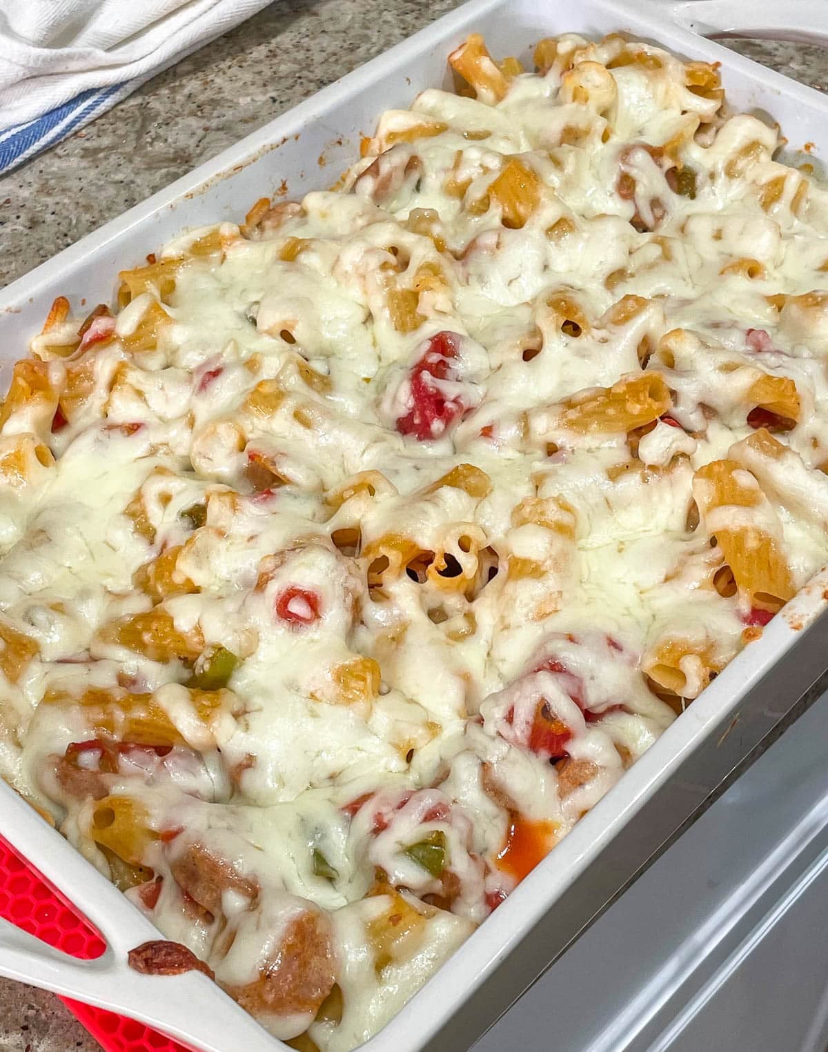 chicken sausage pasta bake